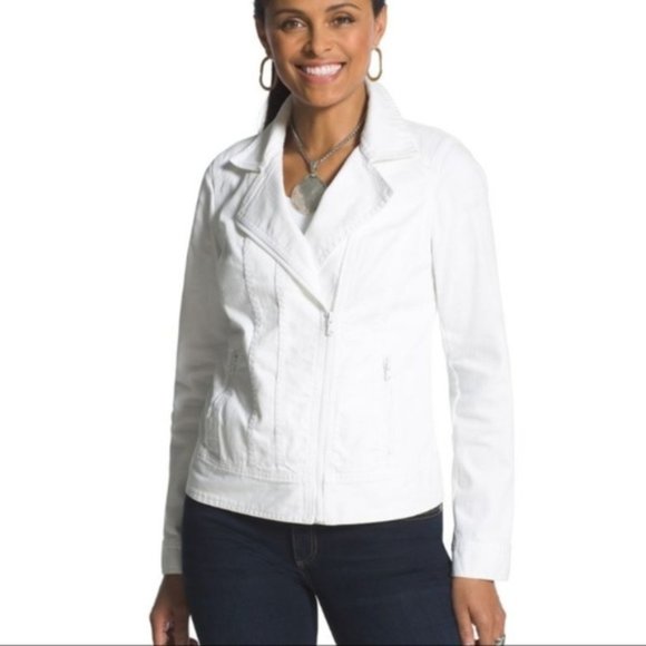 Chico's Jackets & Blazers - Chico's White Denim Moto Jacket Sz 1